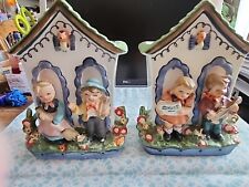 Vintage Ceramic Hanging Wall Pocket Planters Lot - children at house - cheerful picture