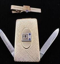SQUARE D Money Clip/knife/file *REAL DIAMOND/Sapphire & Bonus Tie Clip Emp Award picture