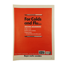 1969 Bayer Aspirin Vintage Print Ad For Colds And Flus Doctors Recommend picture