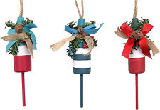 Set of 3 Assorted Wooden Buoy Christmas Tree Ornaments, Nautical Christmas Decor picture
