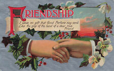 031322 VINTAGE GREETINGS POSTCARD HANDSHAKE FRIENDSHIP VALUE GRIP OF TRUE FRIEND picture