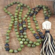 6mm Green Jade Gemstone Lava Stone Mala necklace 108 Beads Fancy Veins yoga picture