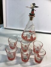 MidCentury Decanter with Original Stork Stopper & 6 Shot  Glasses Made in France picture
