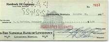 1927 GREAT FALLS MONTANA HARDROCK OIL CO NATIONAL BANK OF LEWISTOWN CHECK Z1610 picture