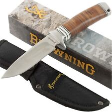 Browning Stacked Leather Handles Fixed Blade Hunting Knife BR814 Sheath Hunter picture