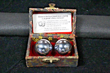 Vintage Chinese Hand Massage Exercise Therapy Stress Balls Chiming Chrome w/ Box picture