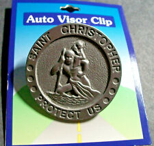 Vtg CAMCO  Large St Christopher Visor Clip Genuine Pewter Made in USA  picture