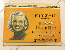 Vintage NEW 1930s Schwartz Bros Human Hair Net Fitz-U Reg. Size Double Cap Brown picture