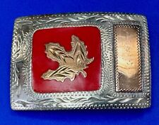 Canadian Maple Leaf - Quality inlaid mixed metal enamel vintage belt buckle picture