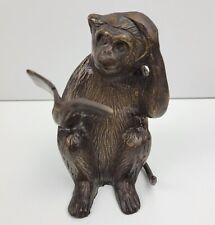SF Bay Trading Monkey Bronze Reading Book Figurine  Vintage Heavy Metal Bookend  picture