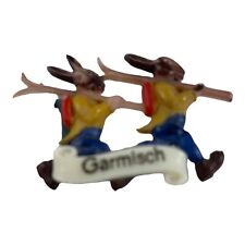 Vintage Plastic Souvenir Pin Garmisch Germany Rabbits Skiing picture