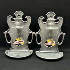 Vintage Metal Falstaff Beer Candle Holder Wall Sconce Pair Man Cave Bar picture