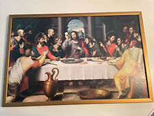 VINTAGE THE LAST SUPPER WOODEN FRAMED ART PRINT UNIQUE EARLY RELIGIOUS ART picture