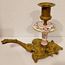Victorian Era Hand Painted Paris Porcelain And Armolu Mounted Brass Candle Stick picture