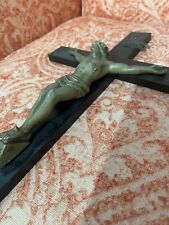 RARE Antique Large Iron & Wood Personal Crucifix Nuns Priests Cross 15” picture