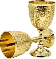 Set of 2 Chalice Cup Brass Wine King Cup Goblet For Communion Beer Goblet Arthur picture