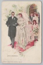Art~Life's Beginning~Victorian Wedding~Newly Married Couple Exits Church~1911 PC picture