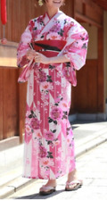Japanese Women's Traditional YUKATA KIMONO Obi Belt Sandal Set JAPAN Kyoto 81 picture