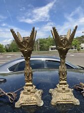 Pair High Style Art deco Slip Shades Table Lamps 1930s  Cast Spelter 18” picture