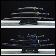 Japanese Samurai Katana Wakizashi Tanto Set Clay Tempered T10 Battle Razor Sharp picture