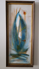VITG FRAMED MID CENTURY MODERN ABSTRACT OIL PAINTING SAILBOAT SIGNED HOLLANDER picture