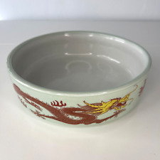 Chinese Red Dragon Thick Porcelain Celadon Serving Bowl Restaurant Ware VTG 8.5