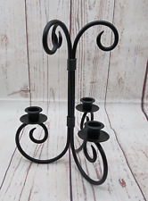 Vintage Black Wrought Iron 3 Arm Taper Candle Holder picture