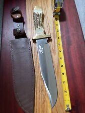 Large “Break Up Country” Bowie Knife & Sheath Faux Stag Scales  picture