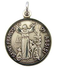 Saint St Francis of Assisi with Animals 7/8 Inch Sterling Silver Medal Pendant picture