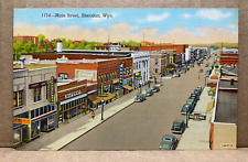Main Street Sheridan Wyoming Vintage Linen Postcard picture