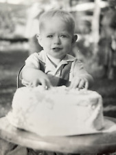 KG Photograph Boy Birthday Cake Outside Clear Nice Image 1951 Portrait picture