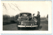 Vintage Photo 1953, Woman posed w/ Dog on Antique Car , 4.5x3 picture