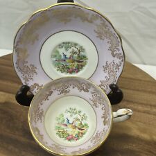 Vtg EB Foley Cup And Saucer Bone China Lavender And Pheasant & Gold Decoration picture