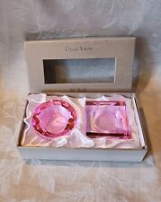 2 Oleg Cassini Crystal Votive Pink Candle Holders Signed Box Set Great Gift Idea picture