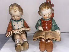 Vintage 1950’s ceramic Boy Reading his book/ Girl Read Little Red Riding Hood picture