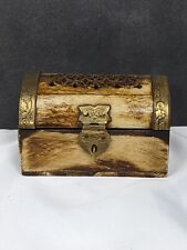 Vintage Hand Carved Brass Inlayed Chest Trinket Jewellery, Ring Box picture