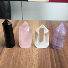  natural clear quartz obelisk amethyst crystal wand point healing 4pcs G238 picture