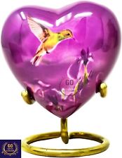 Hummingbird Print 3 Inch Purple Mini Heart Urn Decorative Urns Box & Stand picture