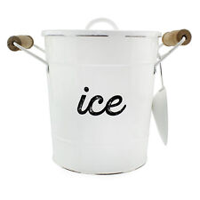 Farmhouse Enamelware Ice Bucket; White Retro Style Insulated Metal Ice Server picture