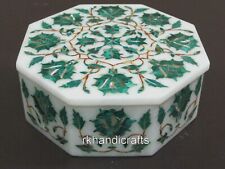 6 x 6 Inches Octagon Marble Jewelry Box Inlaid with Malachite Stone Brooches Box picture