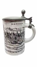 Vintage Munchen Iser Fluv Ceramic Beer Stein with Pewter Cover picture