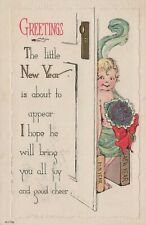 Greetings The Little New Year Embossed Posted Divided Back Vintage Post Card picture