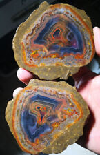 1Pair Rare China Natural Warring States Red Agate Geode Quartz Crystal Slices picture