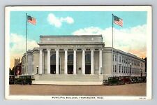 Framingham MA-Massachusetts, Municipal Building, Automobiles Vintage Postcard picture