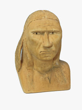 Vintage Indian Hand Carved Wood Bust Head Wooden Artist Signed 1993 4 1/4