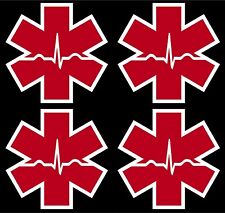FOUR RED Reflective Cardiac Star Of Life Car Fire Helmet Decal EMS EMT 2 inch picture