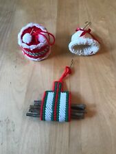 VTG Handmade Crochet Needlepoint Knit Christmas Ornaments Lot 3 Drum Hat Carrier picture
