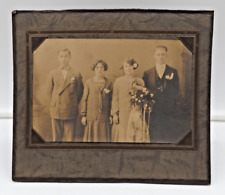 Antique 1920s Wedding Young Love Bride Groom Parents Black White Photo picture
