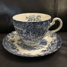 Johnson Bros Ironstone Coaching Scenes Blue & White Swirl Tea Cup & Saucer picture