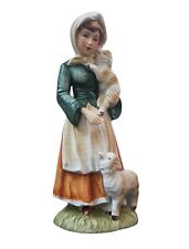 Vintage Lefton Girl with Lamb Sheep Bisque Porcelain Hand Painted 728 Japan picture